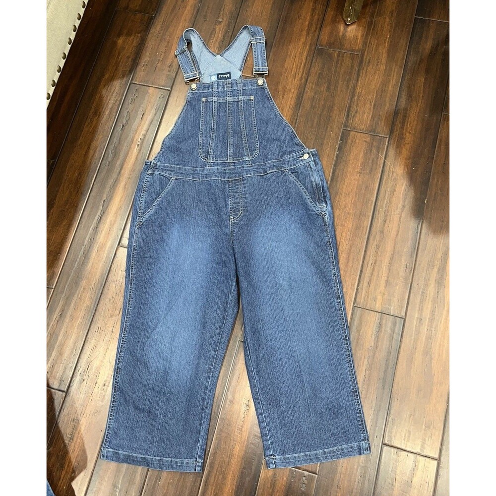 Avenue Blues Womens Blue Mid Wash Mid-Rise Jean Capri Overalls Size 14